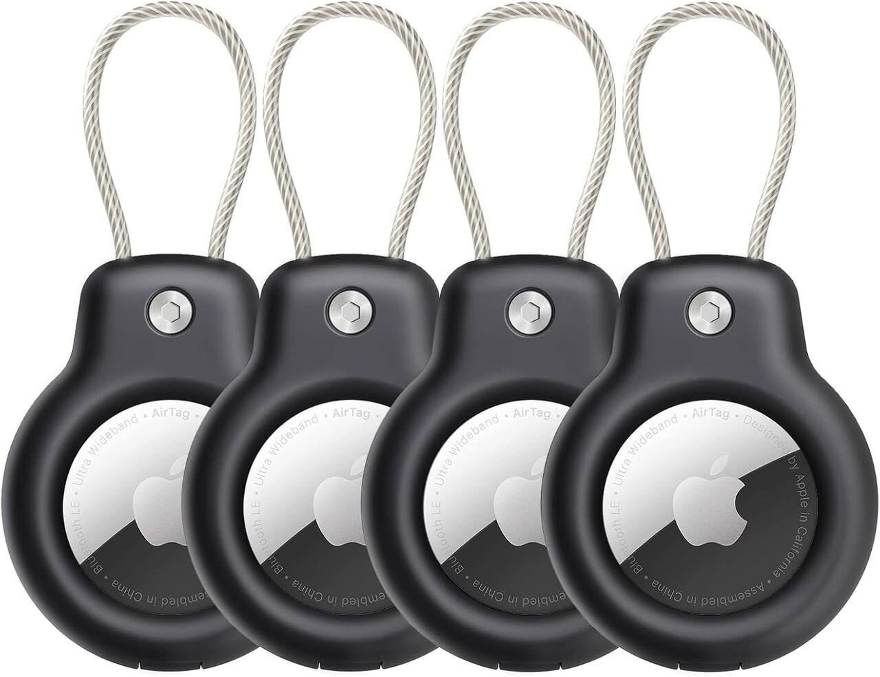AirTag Holder Case with Keychain – 4-Pack Secure Wire Cable Key Ring Chain for Apple AirTag, GPS Tracker Accessories for Keys, Luggage, Backpacks, and Kids’ Belongings